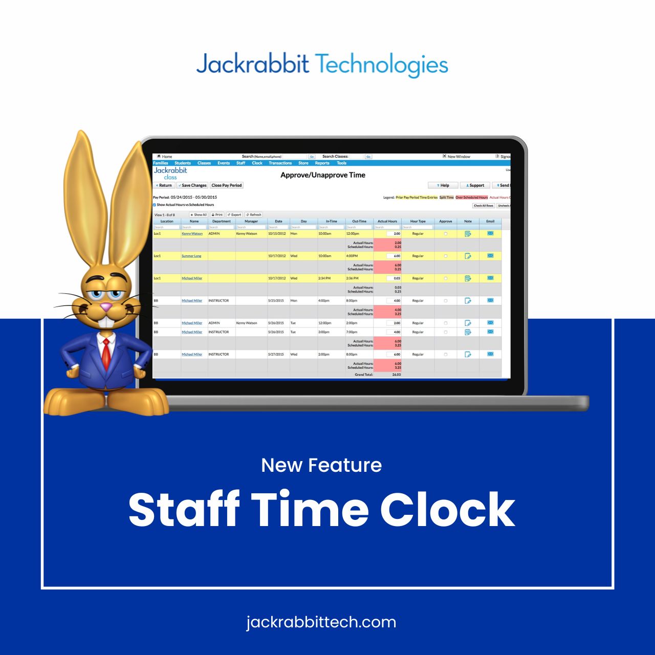 jackrabbit staff time clock feature